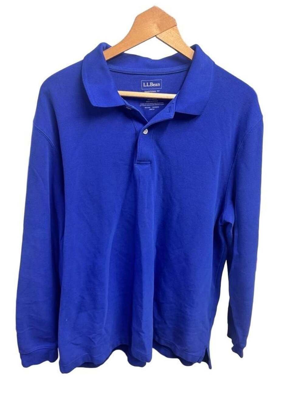 L.L. Bean Traditional Fit Long-Sleeve Polo Size XL Reg Blue Cotton